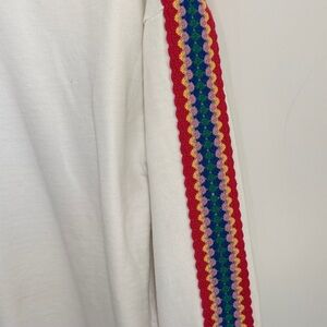 Boden White Sweatshirt with Vibrant Sleeve Accents